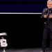 Nvidia CEO Jensen Huang with a robot at the show. Pic: Reuters